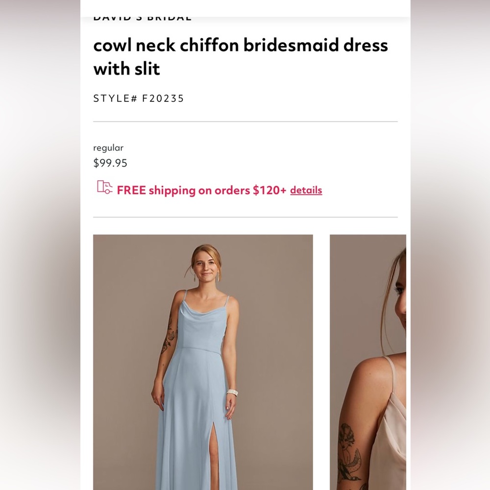 David’s Bridal Cowl Neck Chiffon Bridesmaid Dress *dusty blue*